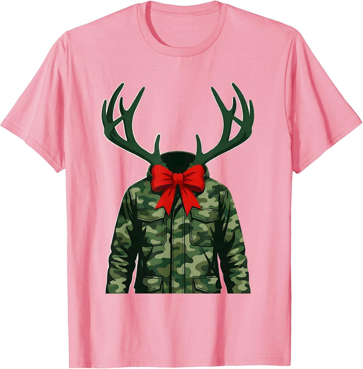 Men's Camo Hunter Jacket Silhouette Christmas Deer Hunting Gift T-Shirt - Pink