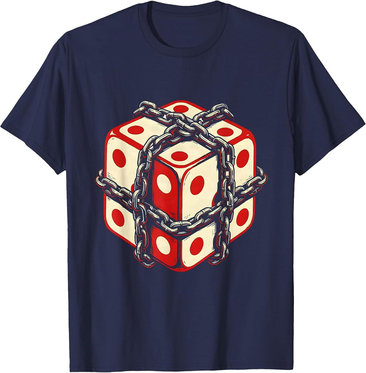 Men's Dice and Motorcycle Chain Biker Graphic T-Shirt - Navy Blue