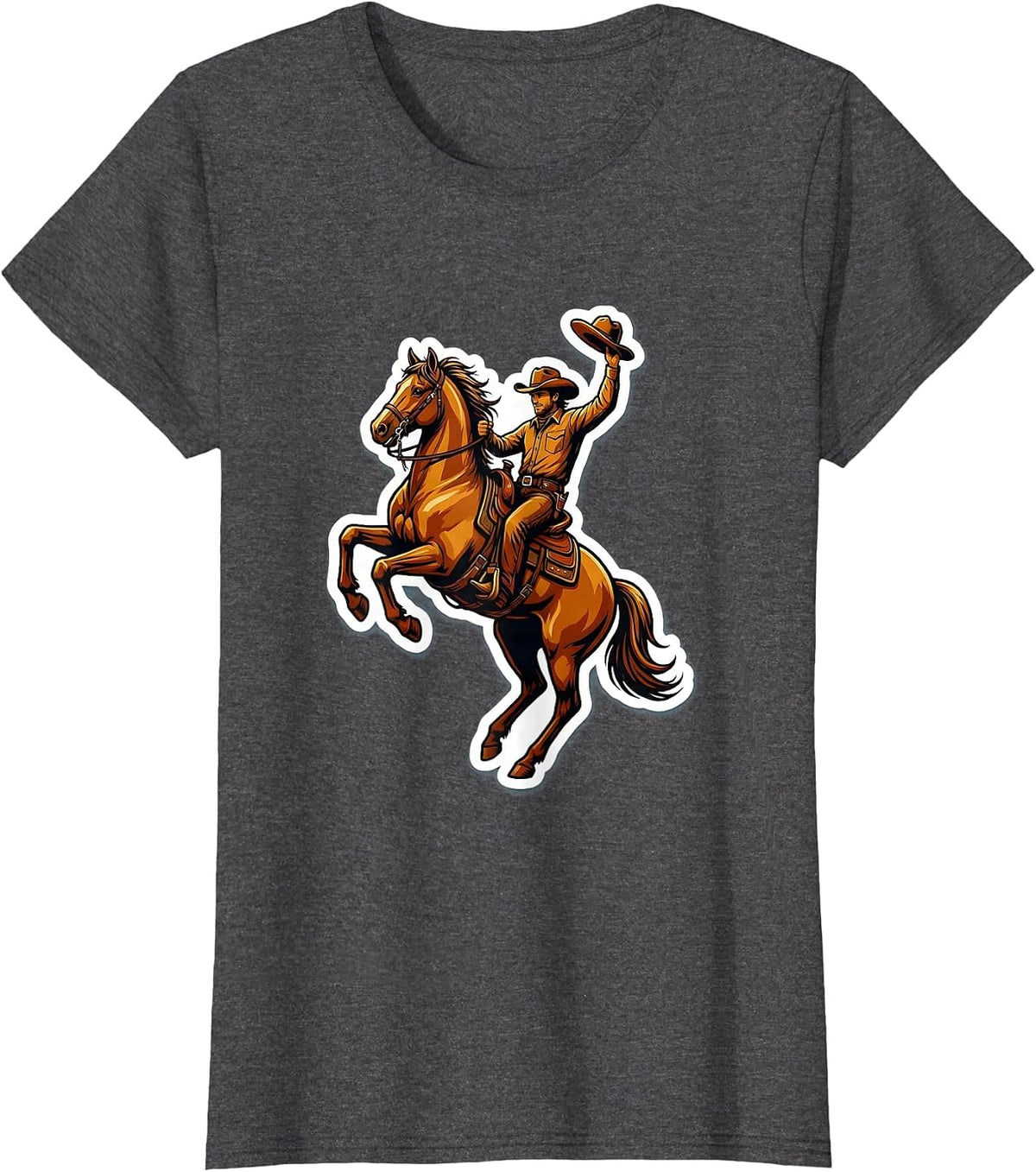 Women's Cowboy Tipping Hat Bareback Riding Illustration T-Shirt - Dark Heather Grey