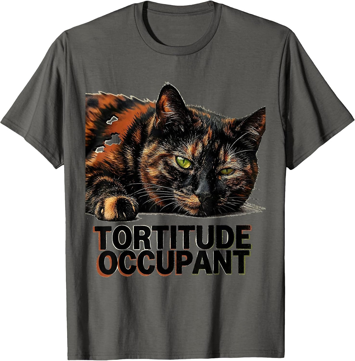 Men's Tortitude Occupant Funny Tortoiseshell Cat Owner Pet Lover T-Shirt - Asphalt Grey
