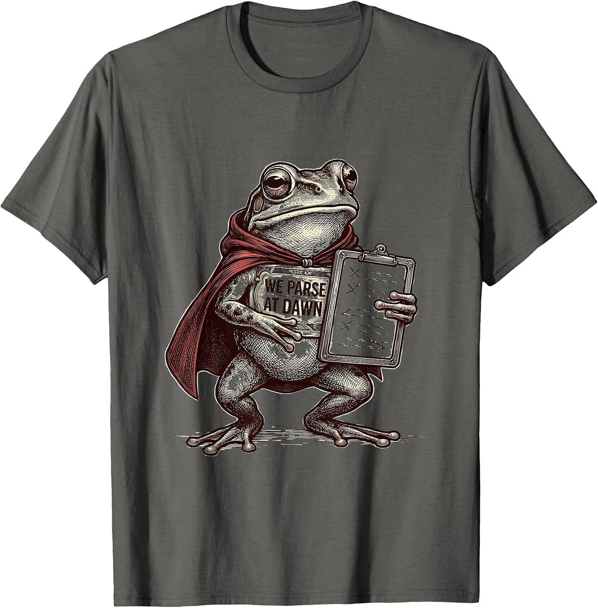 Men's We Parse At Dawn Funny Teacher Frog Back to School Humor T-Shirt - Asphalt Grey
