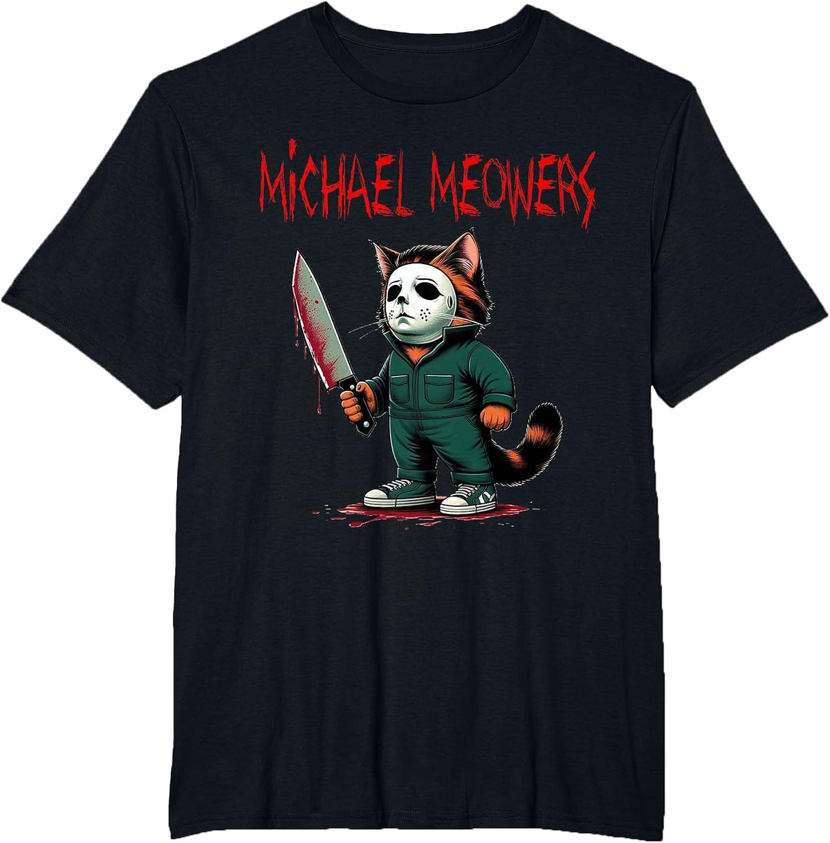 Michael Meowers Halloween Costume Funny Scary Cat T-Shirt - Black