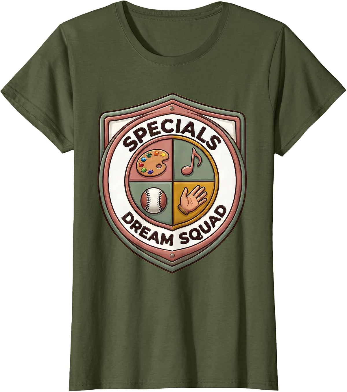 Women's Specials Dream Squad Teacher Crew Appreciation Back T-Shirt - Olive Green