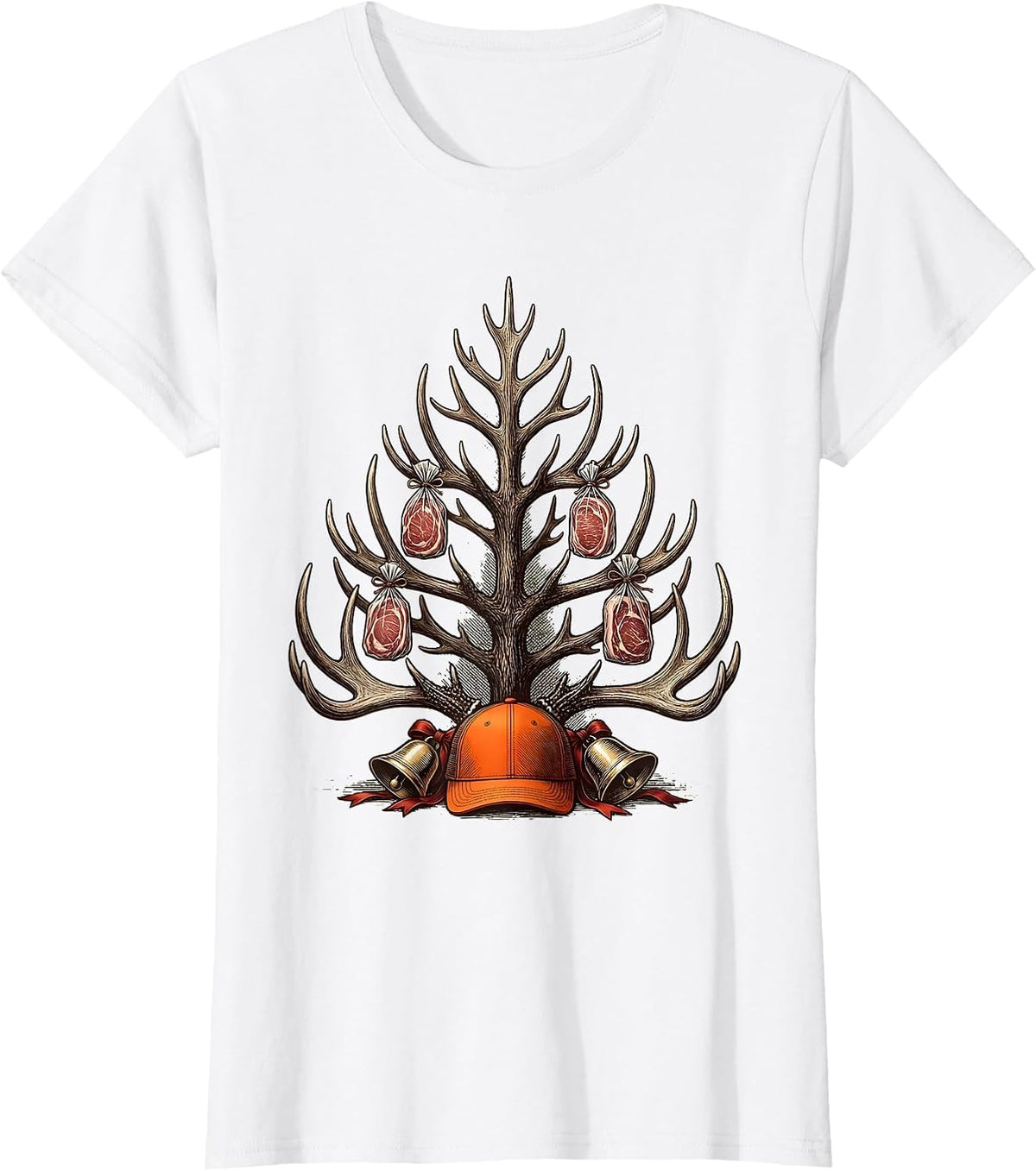 Antler Rack Christmas Tree Hunter Humor Gift T-Shirt - White