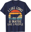I Like Cows and Maybe Like 3 People Cow Farm Farmer Retro T-Shirt - Navy Blue