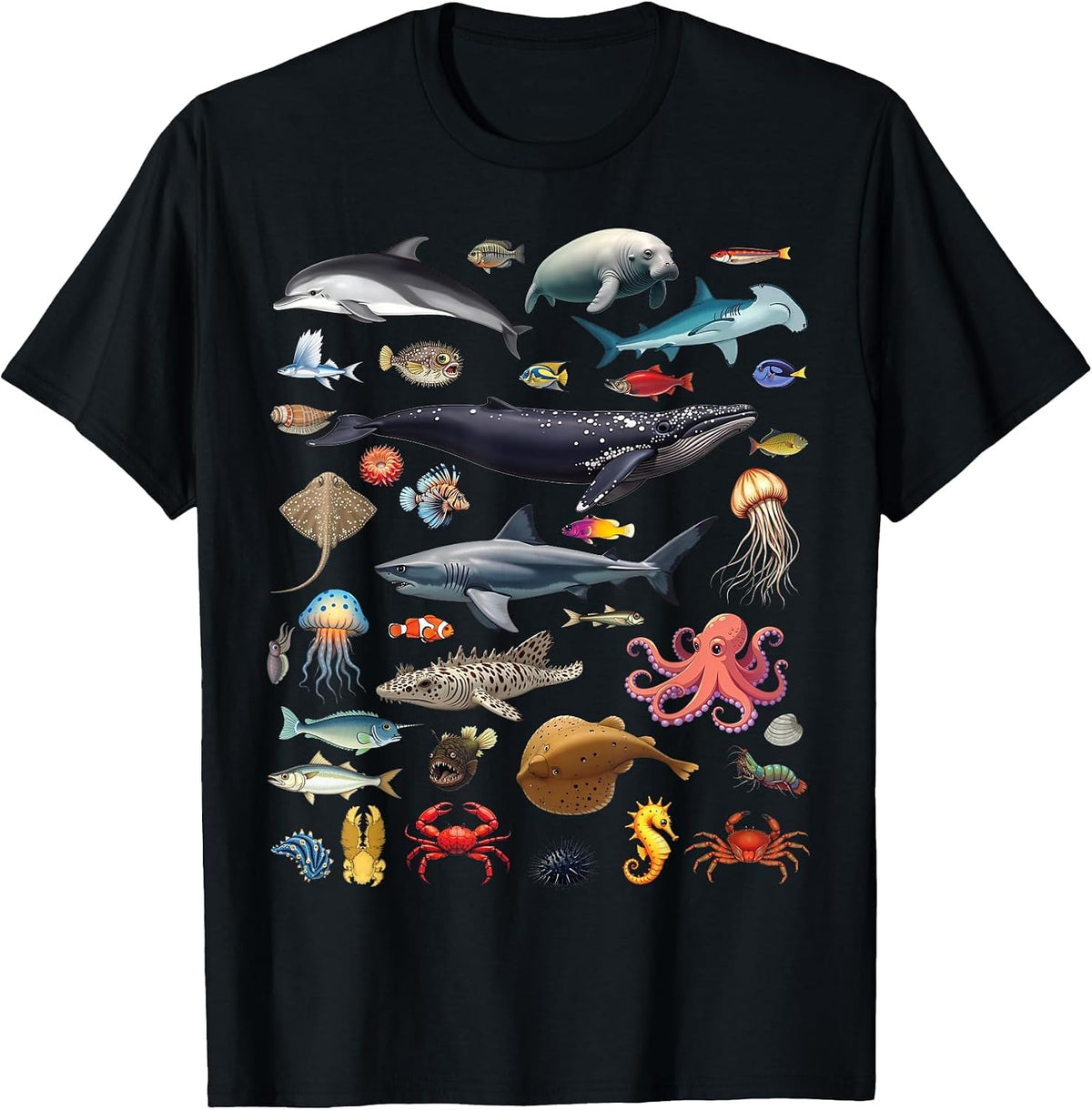 Ocean Creatures Ocean Life Exploration Sea Animals Wildlife T-Shirt - Black