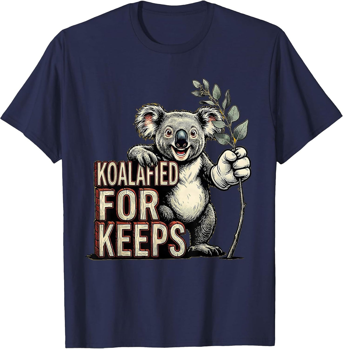 Koalafied For Keeps Retro Cartoon Koala Lover Pun Humor T-Shirt - Navy Blue