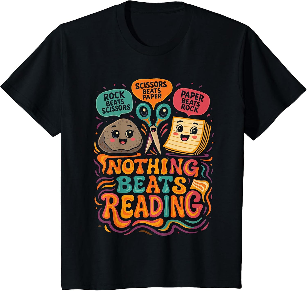 Booktrovert Shirt, Nothing Beat Reading Rock Paper Scissors T-Shirt - Black