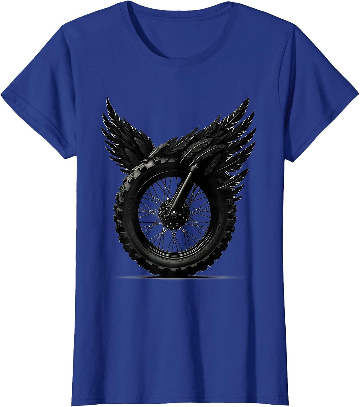 Women's Tire Tread Eagle Feathers Motorcycle Art T-Shirt - Royal Blue