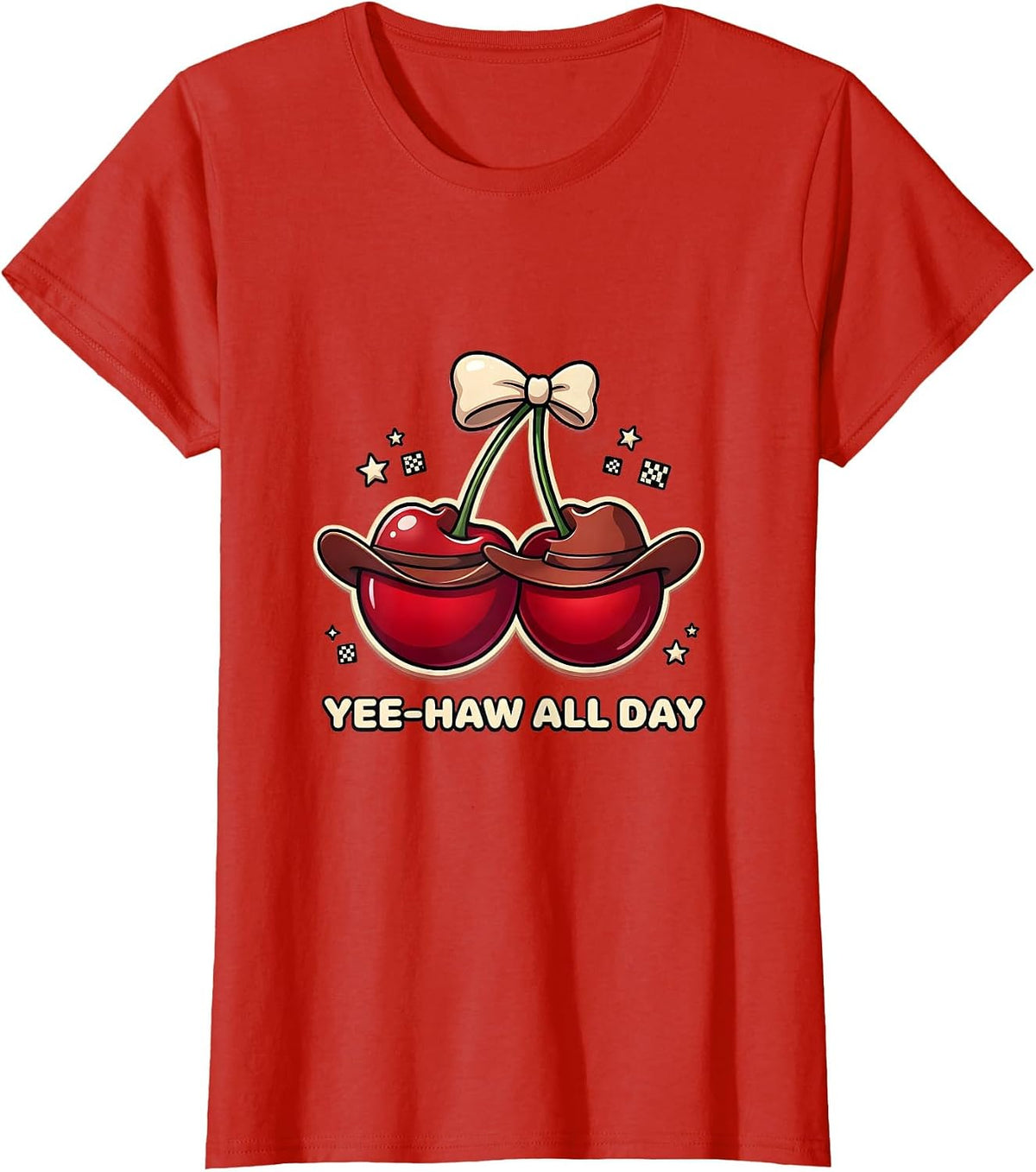 Yee-Haw All Day Western Cowboy Design T-Shirt - Red