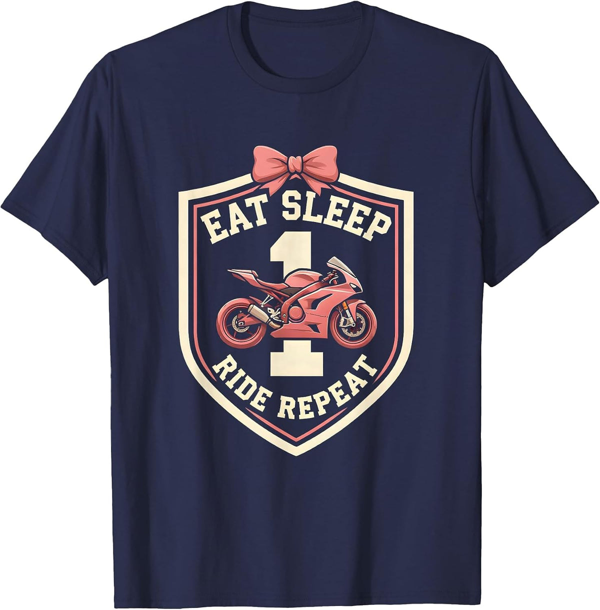 Men's Eat Sleep Ride Repeat Motorcycle Biker Design T-Shirt - Navy Blue