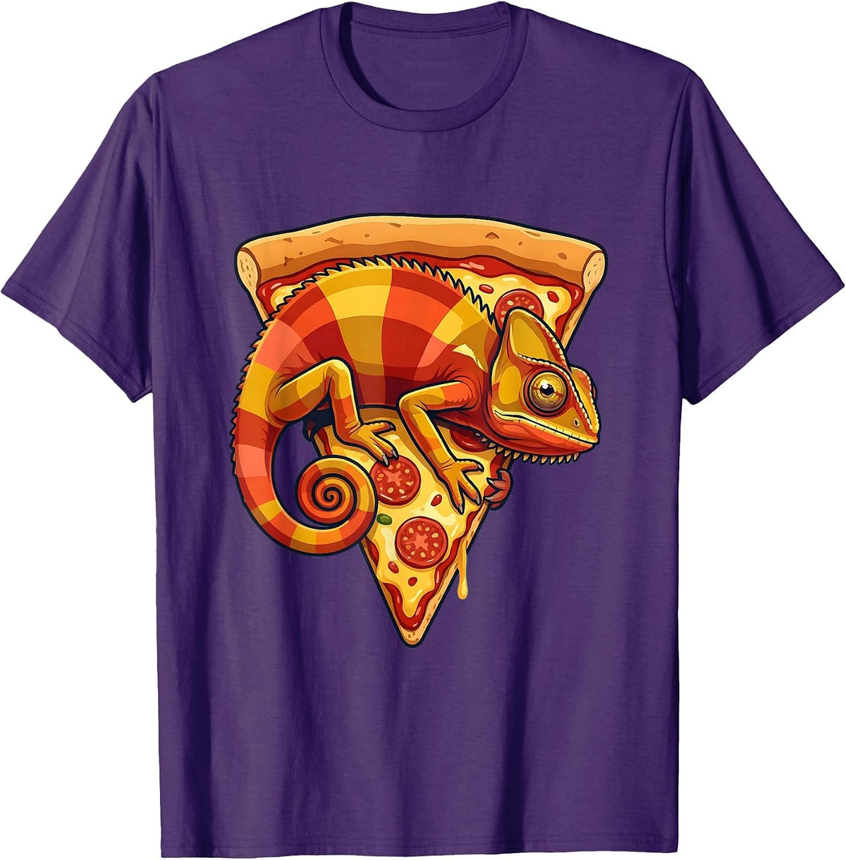 Chameleon Pizza Slice Funny Lizard Meme Graphic T-Shirt - Purple