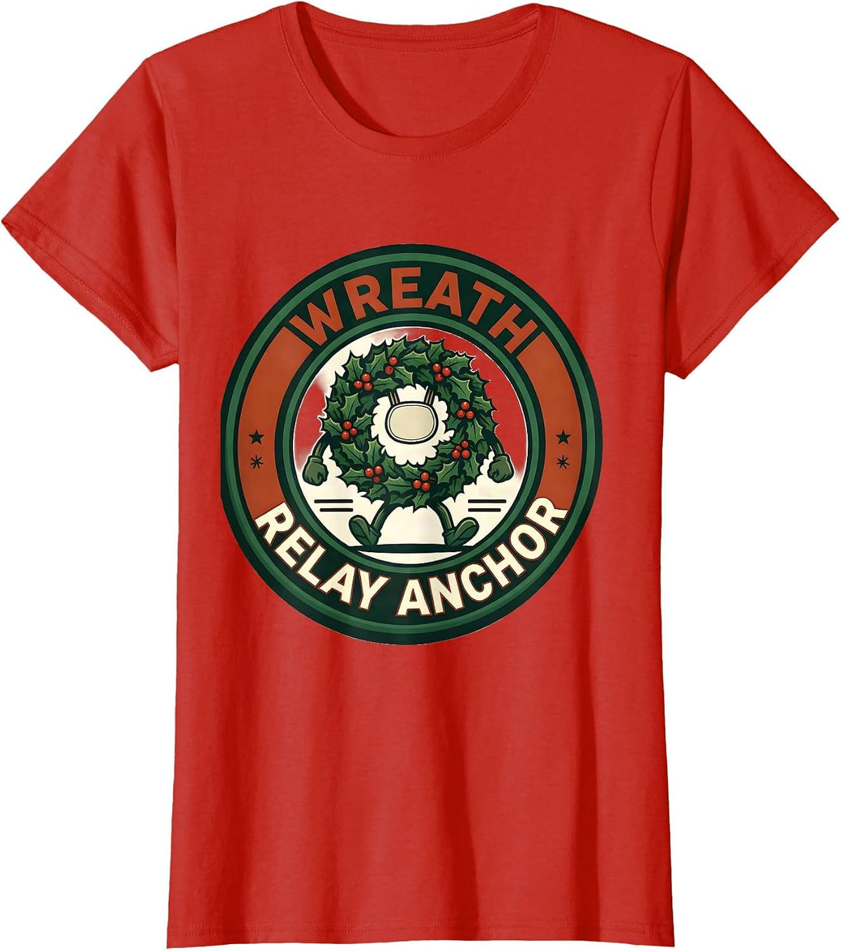 Wreath Relay Anchor Funny Christmas 5K Run Runner Squad T-Shirt - Red