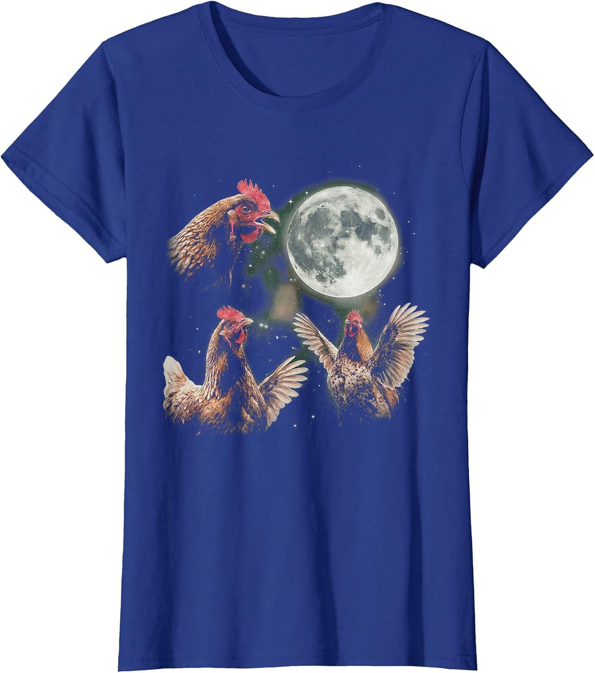 Chicken Howling at Moon Vintage 90s Graphic Animal Lover T-Shirt - Royal Blue
