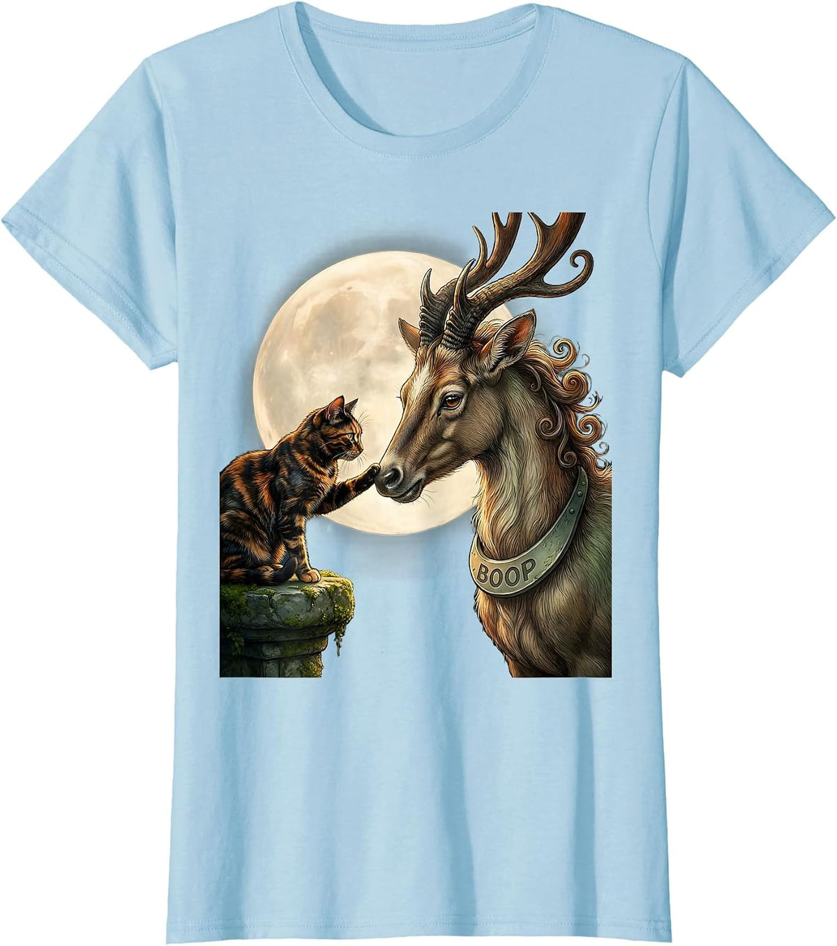 BOOP Tortoiseshell Cat Dragon Fantasy Moon Art T-Shirt - Baby Blue