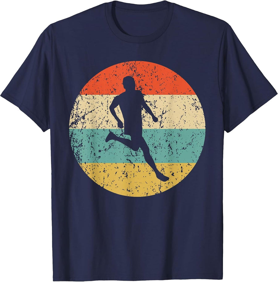 Running Vintage Retro Runner T-Shirt - Navy Blue