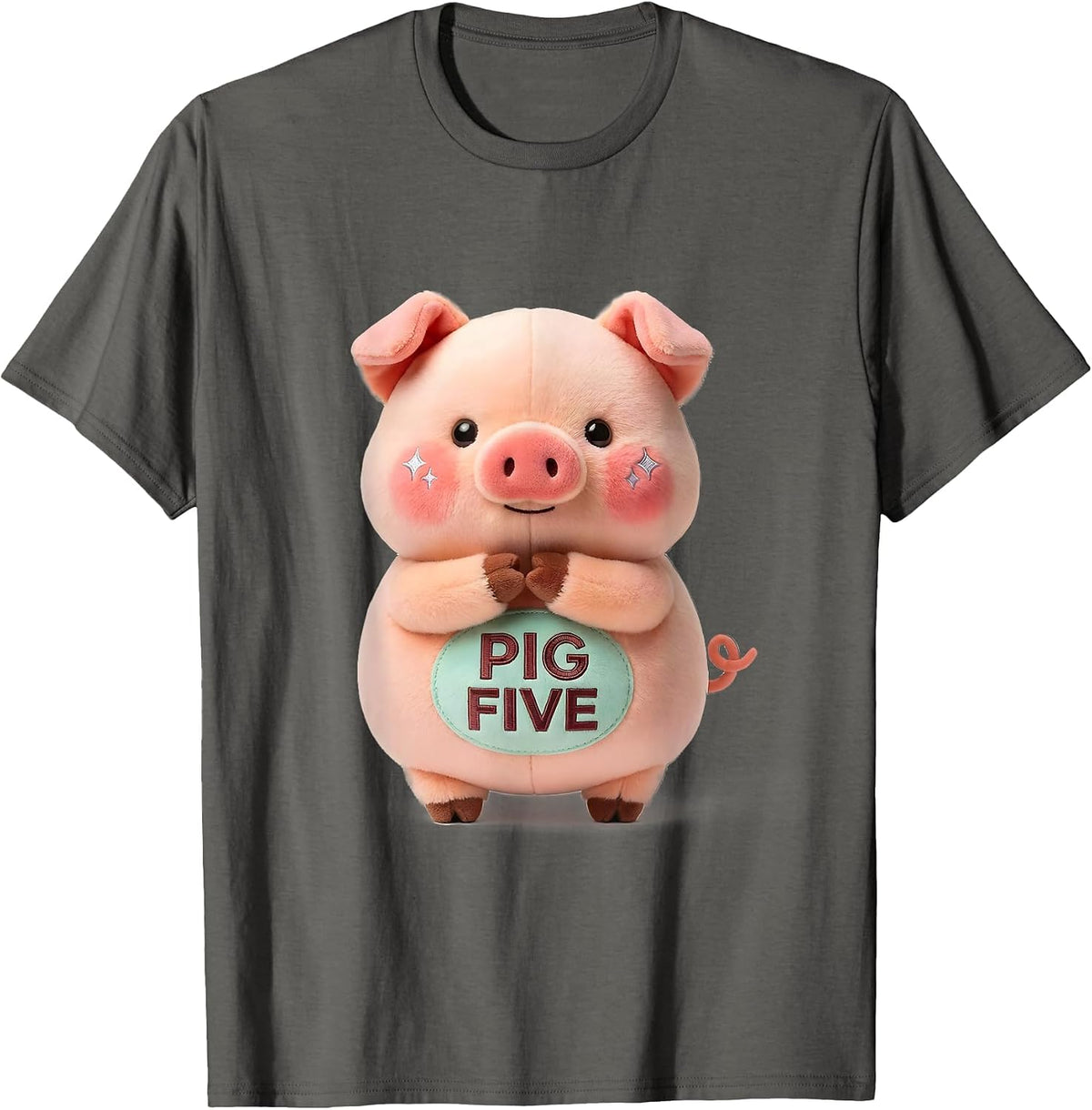 Pig Five Cute Kawaii Pig Lover Novelty Humor T-Shirt - Asphalt Grey