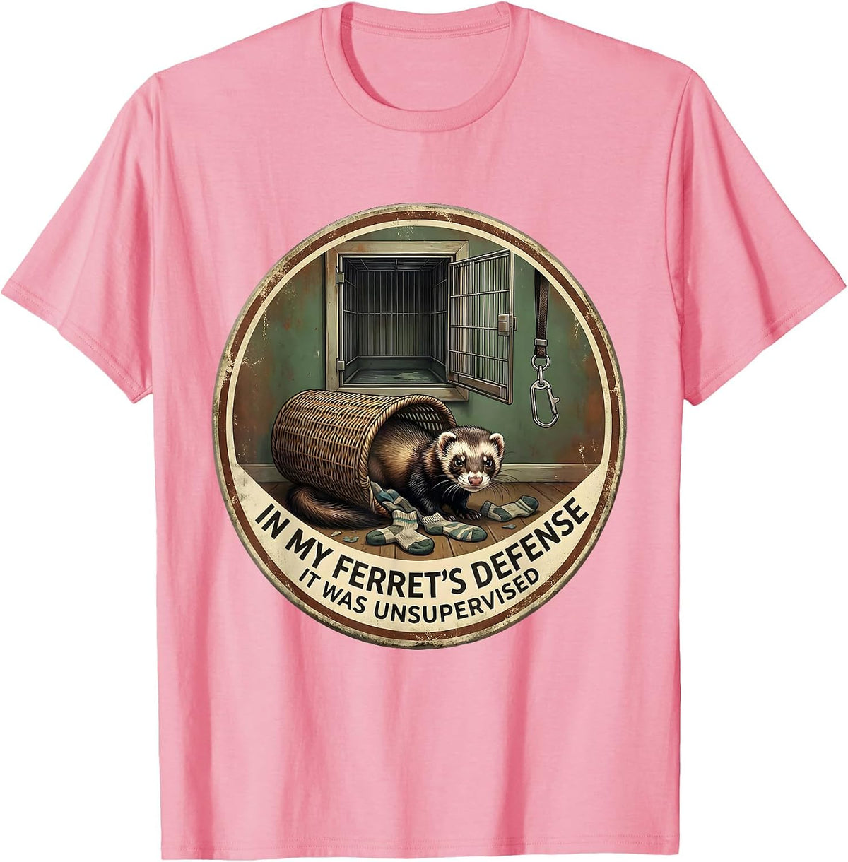 In My Ferret's Defense, It Was Unsupervised Funny T-Shirt, Men, Pink, Large - As Pictured