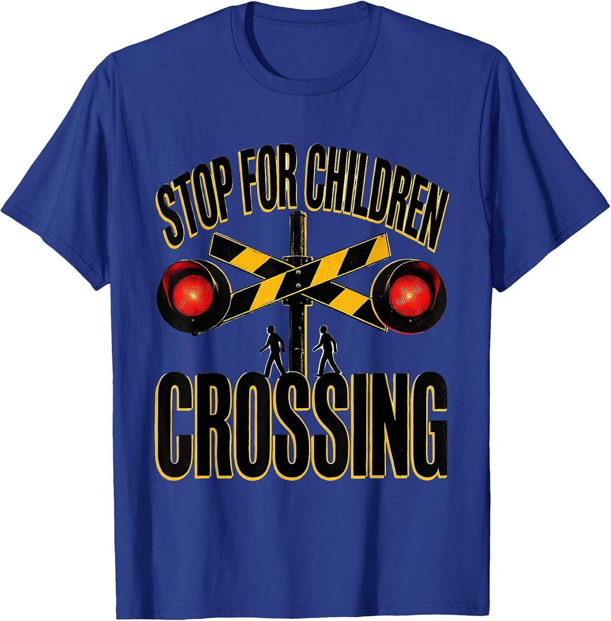 Men's STOP FOR CHILDREN CROSSING Funny School Bus Driver T-Shirt - Royal Blue