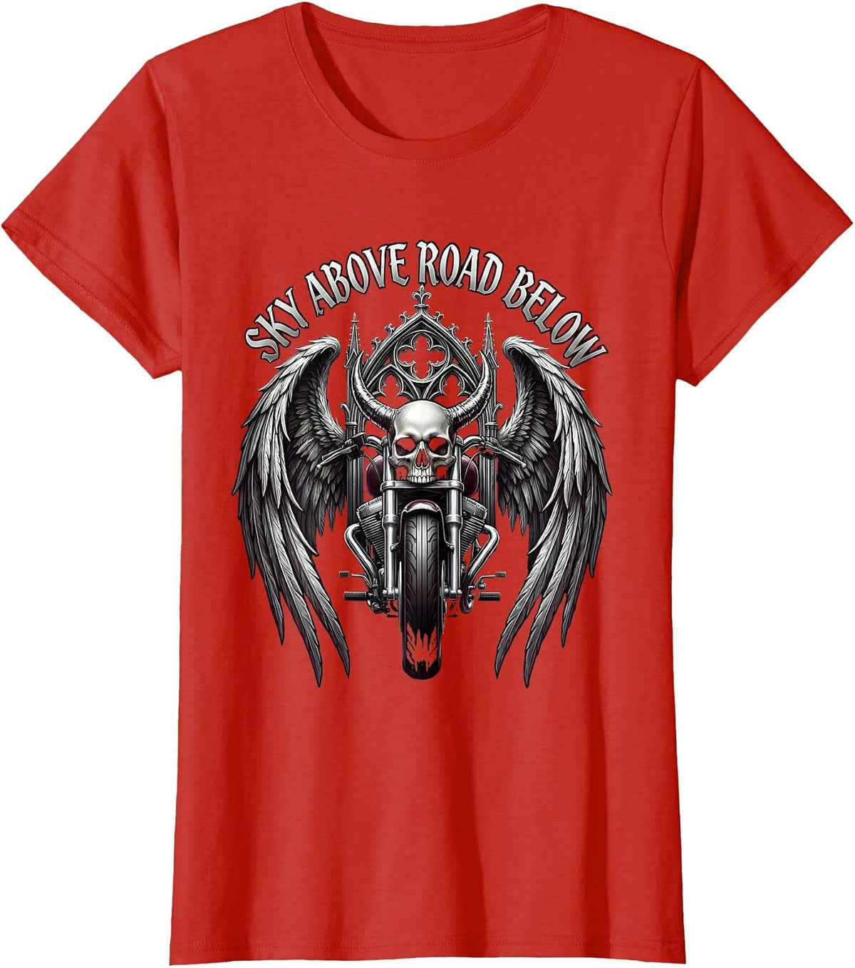 Sky Above Road Below Motorcycle Design T-Shirt - Red