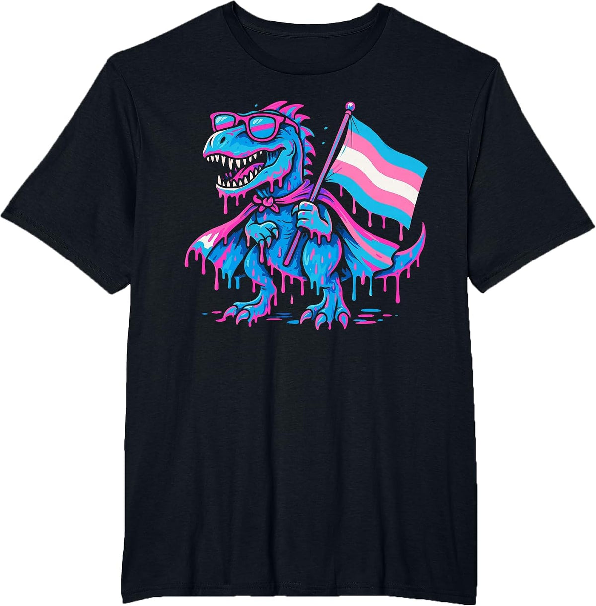 Transgender T-Rex LGBTQ Pride Drip Trans Rights Dinosaur T-Shirt - Black