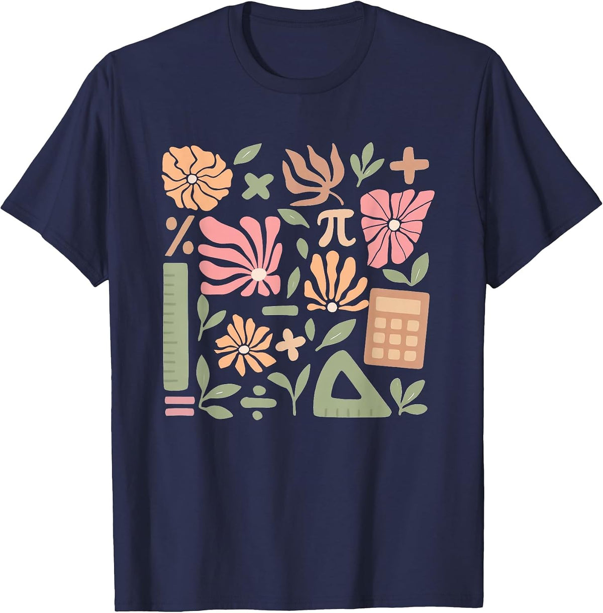 Math Teacher Boho Flowers Elementary Teacher Back to School T-Shirt - Navy Blue