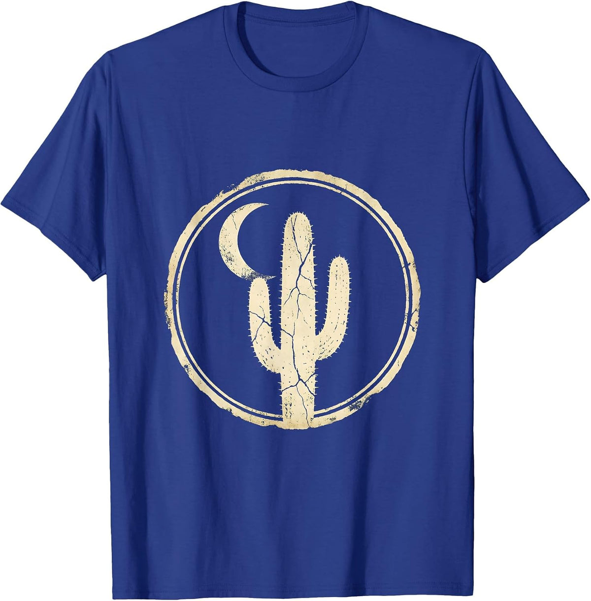 Desert Cactus Crescent Moon Country Music Design T-Shirt - Royal Blue