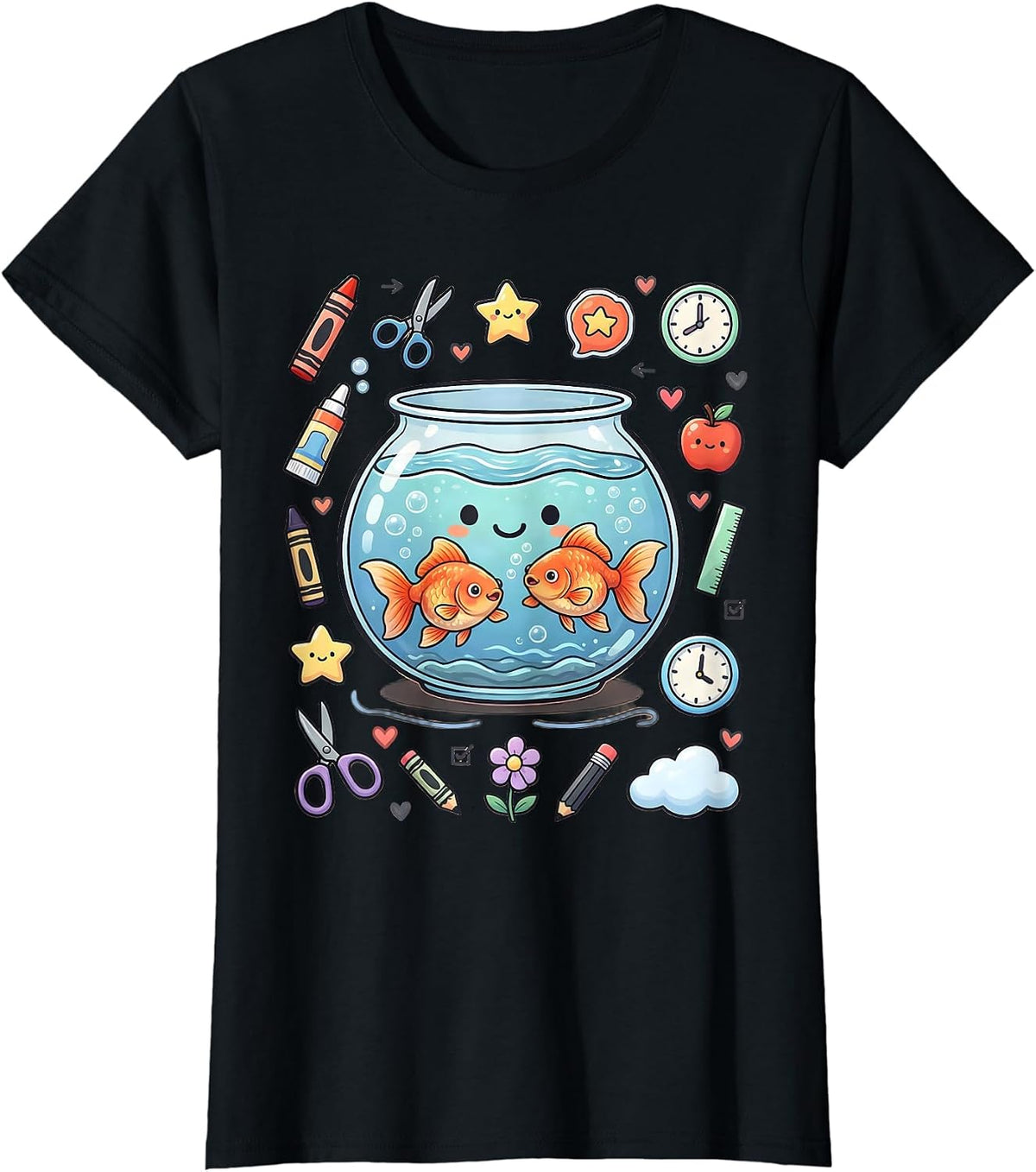 Preschool Goldfish Classroom Fishbowl Graphic T-Shirt - Black