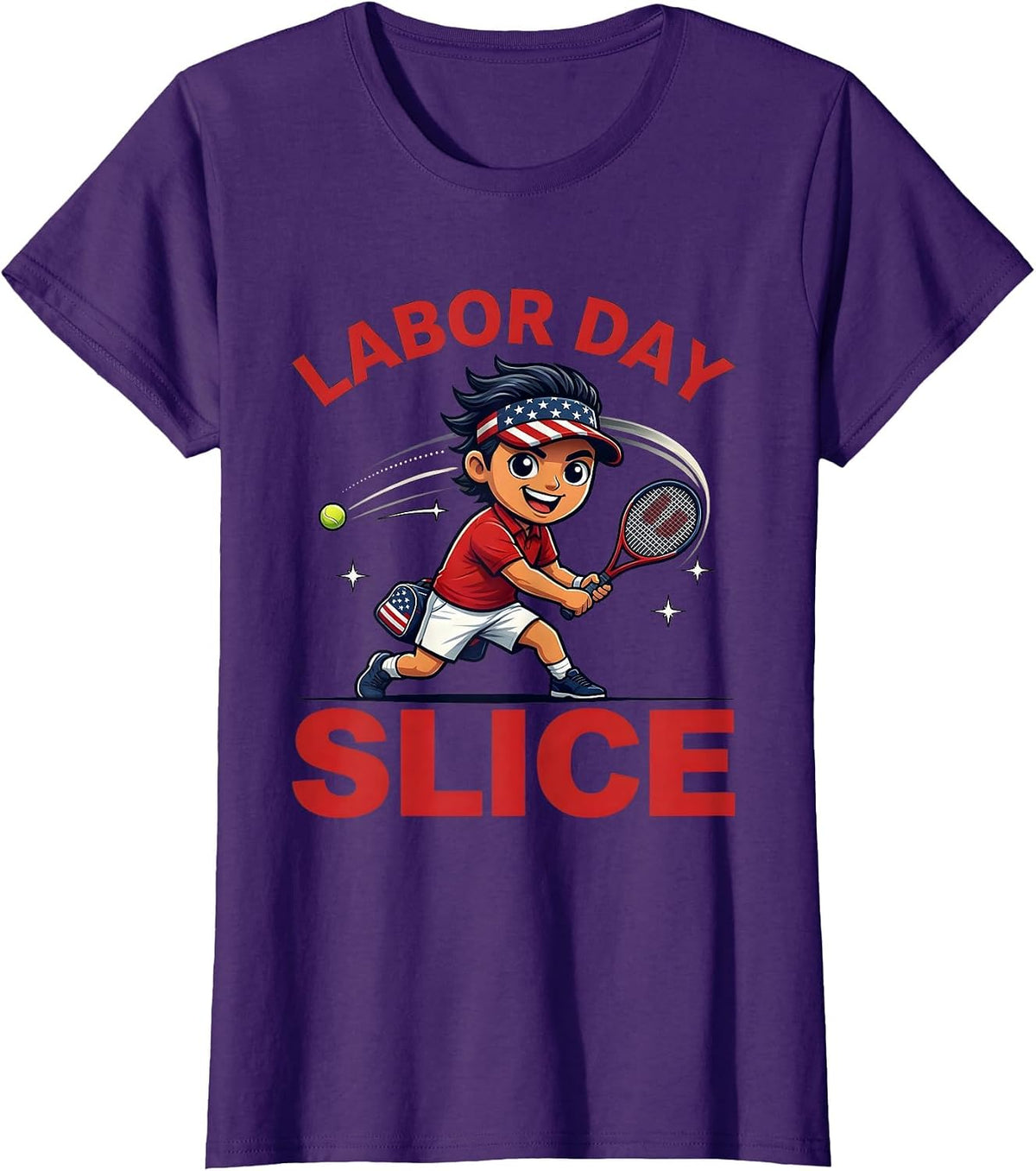Women's Labor Day Slice Funny Tennis Player Patriotic Holiday T-Shirt - Purple