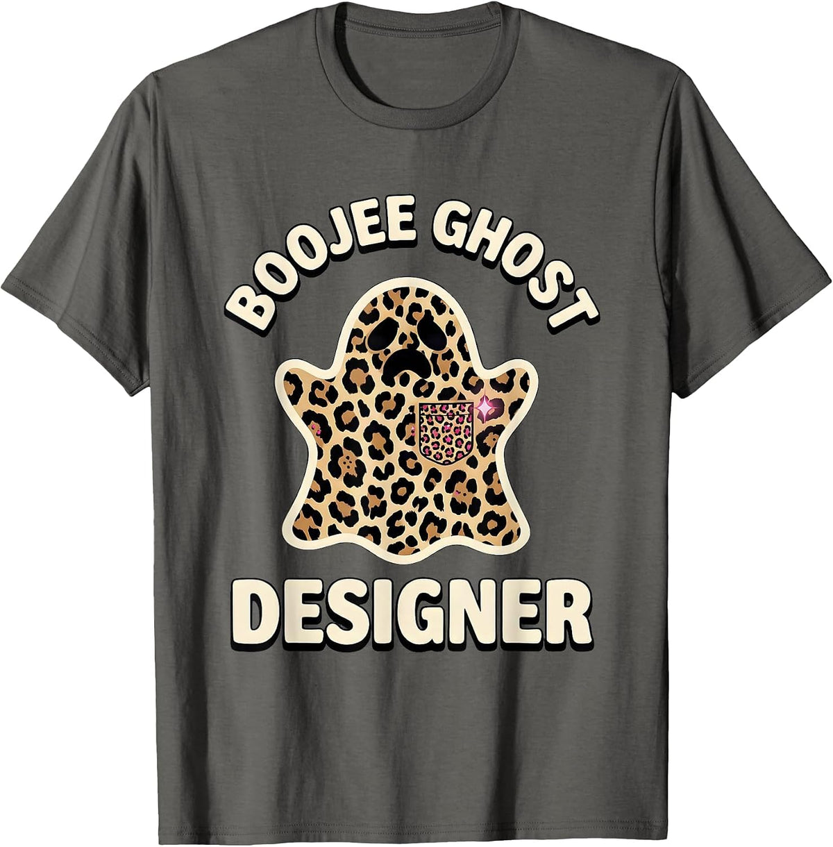 Men's Boojee Ghost Designer Leopard Glam Halloween Party T-Shirt - Asphalt Grey