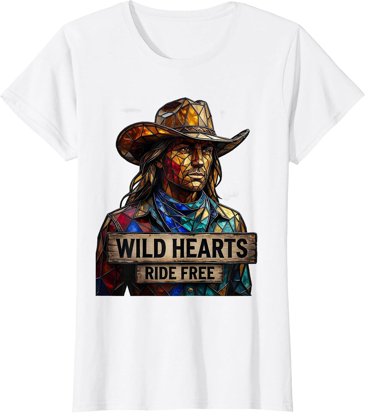 Women's Wild Hearts Ride Free Cowgirl Graphic Design T-Shirt - White