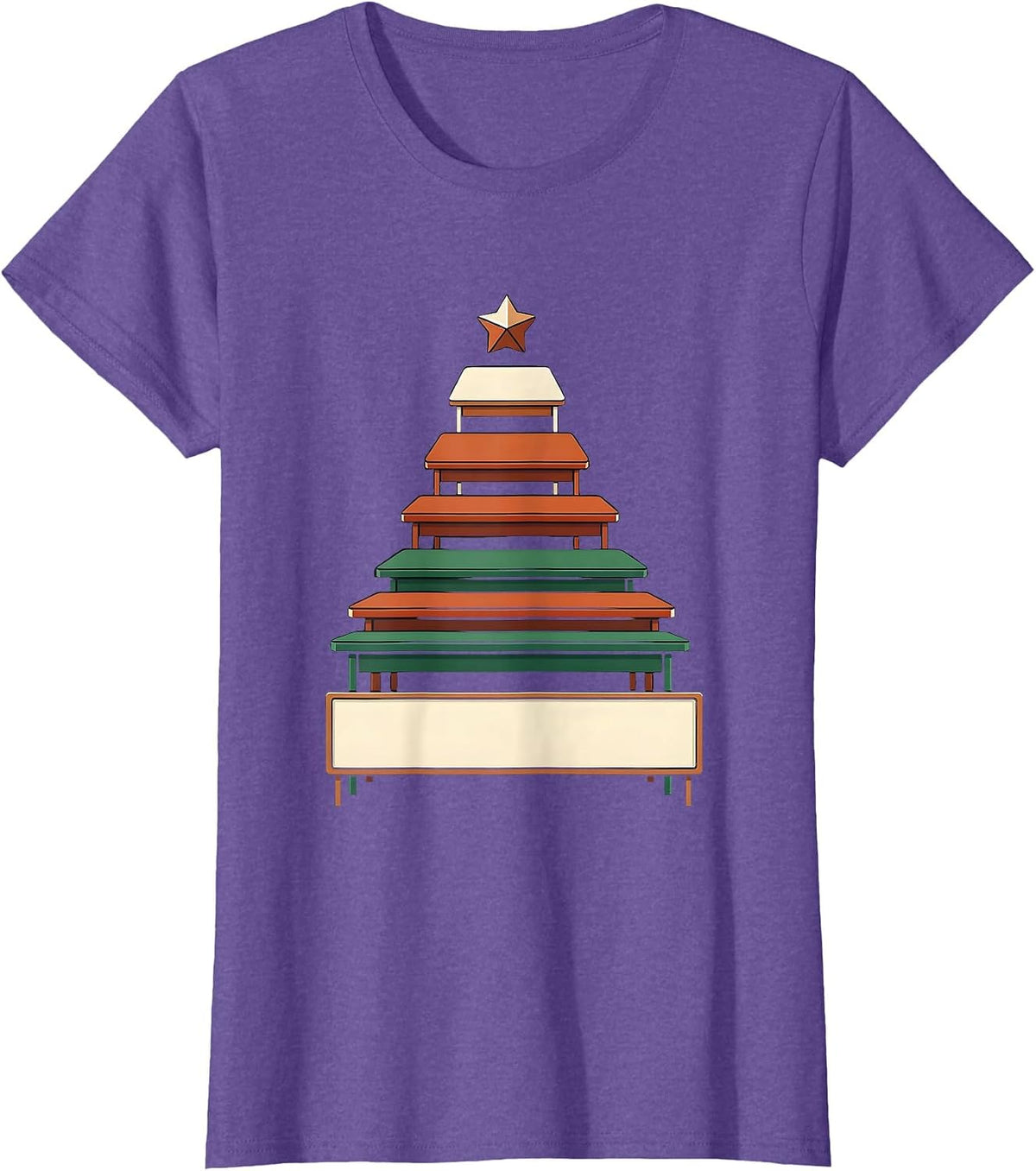 Stepped Desk Christmas Tree Teacher Squad Holiday Humor T-Shirt - Purple Heather