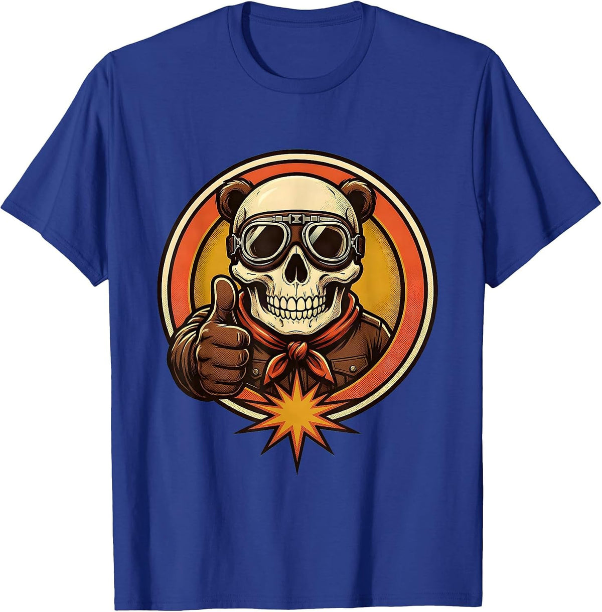 Men's Bear Skull Biker Goggles Bandana Motorcycle Design T-Shirt - Royal Blue