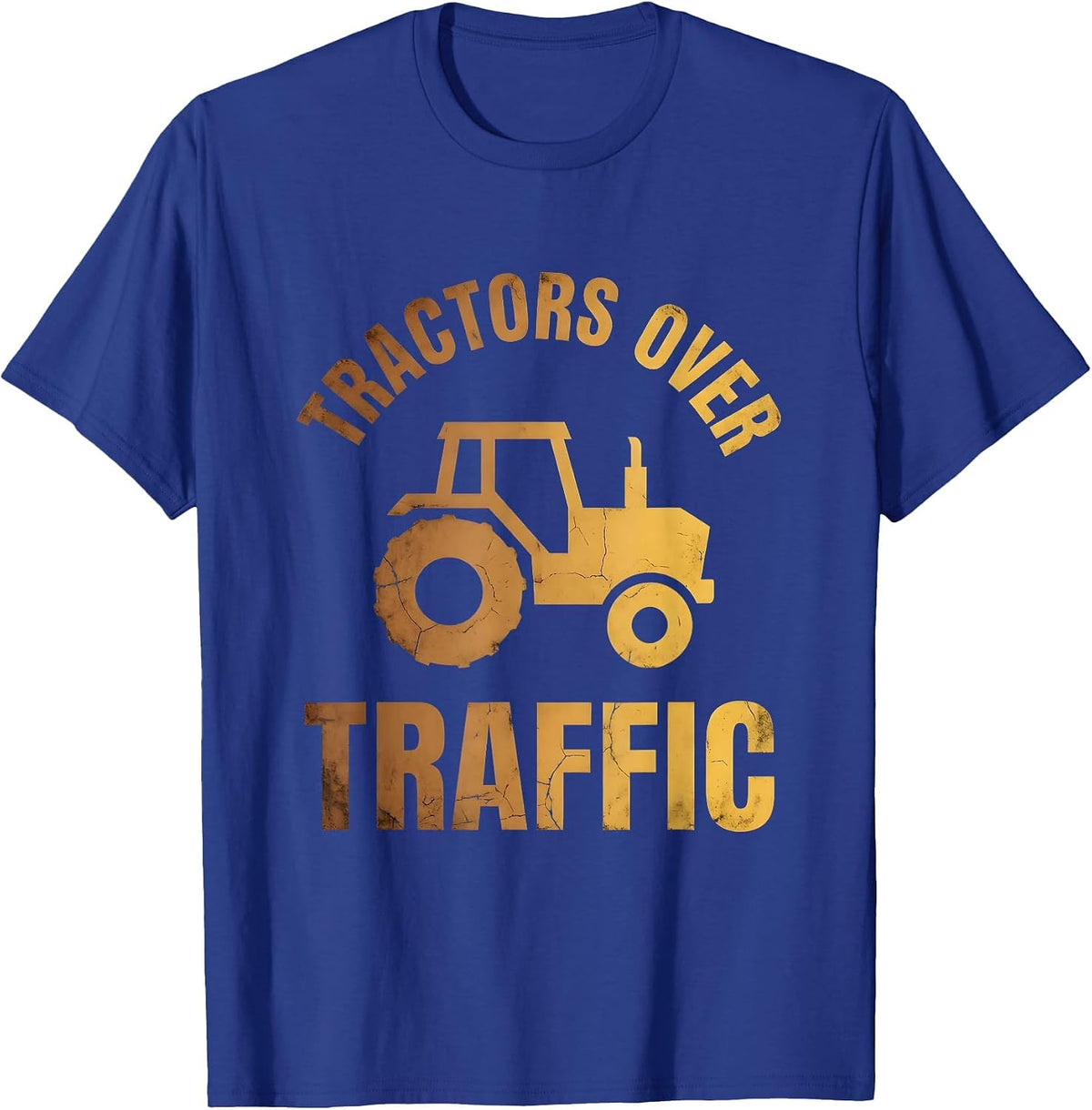 Tractors Over Traffic Country Life Design T-Shirt - Royal Blue