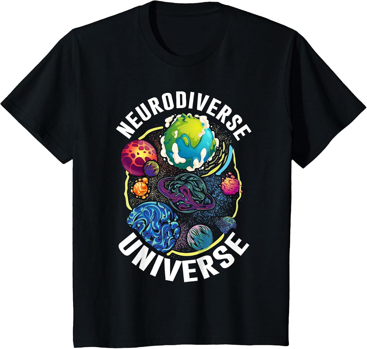 Neurodiverse Universe Embrace Neurodiversity ADHD Autism ASD T-Shirt - Black