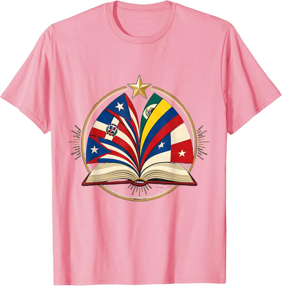 Hispanic Heritage Month Multi-Country Flag Pride Emblem T-Shirt - Pink
