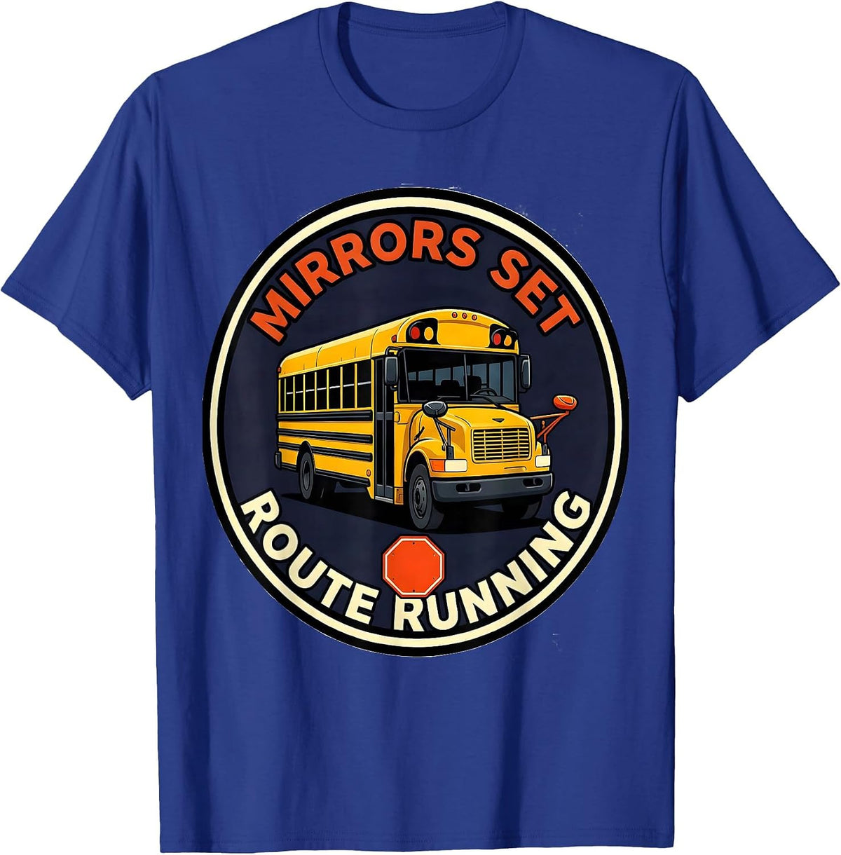Men's Mirrors Set Route Running Cartoon School Bus Driver T-Shirt - Royal Blue