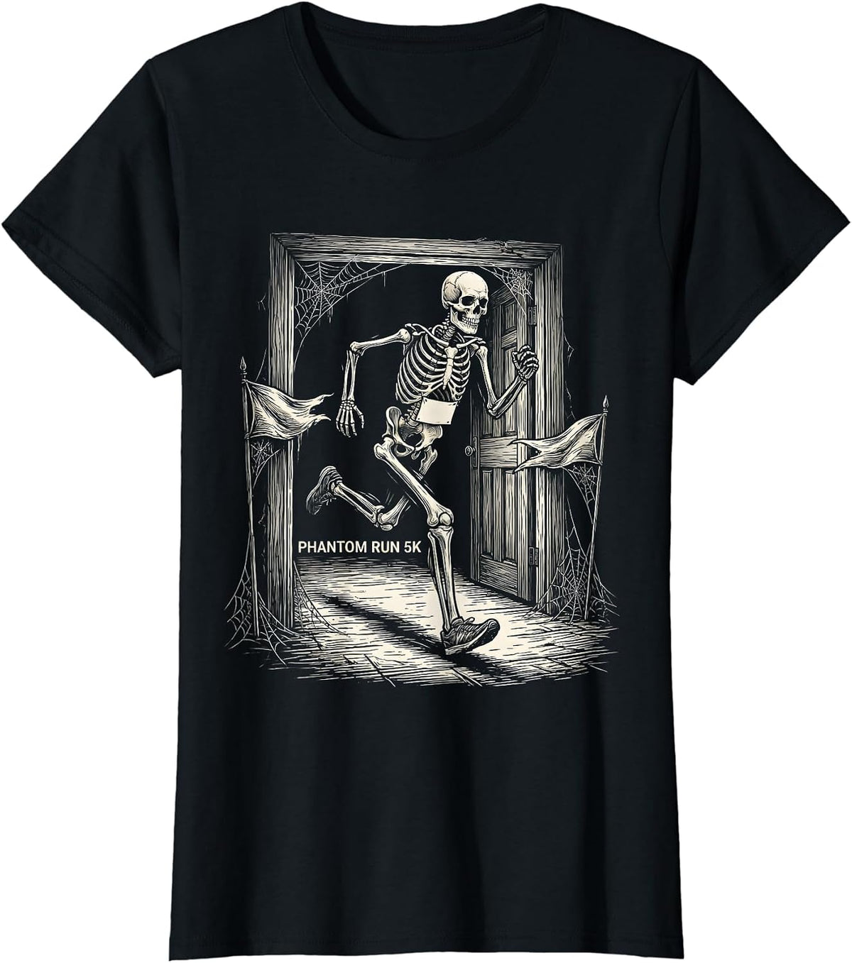 Phantom Run 5K Funny Skeleton Runner Halloween 5K Race T-Shirt - Black