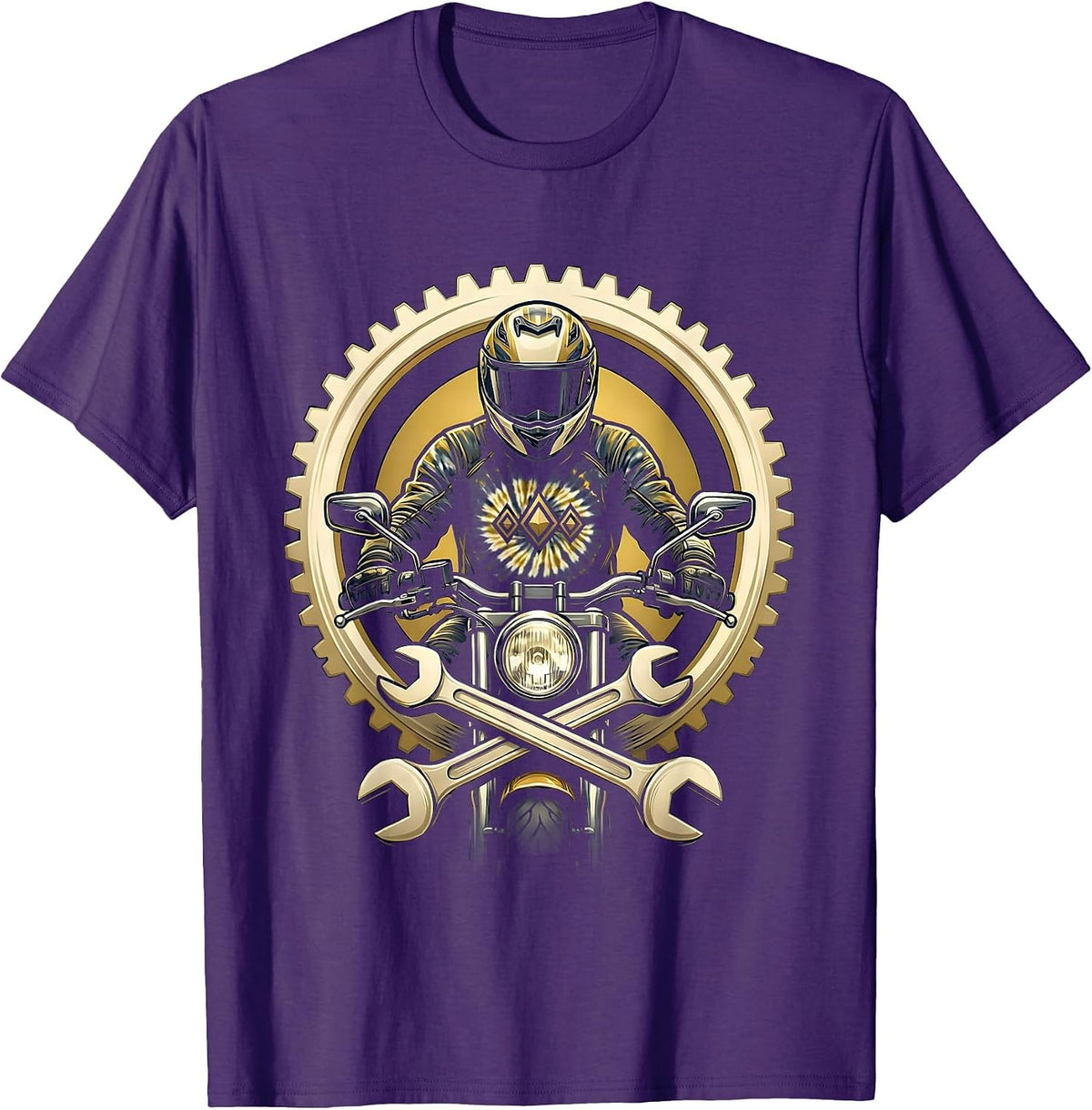 Men's Tie Dye Biker Rider Motorcycle Graphic Tee T-Shirt - Purple