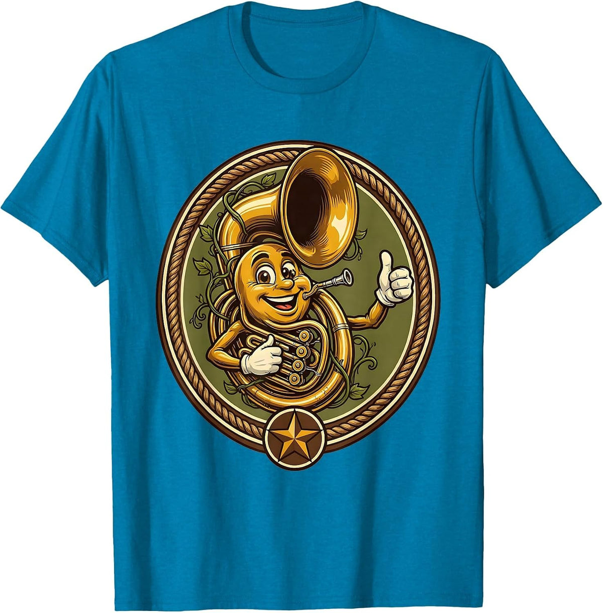 Oktoberfest Tuba Wrapped in Hop Vines Design T-Shirt - Sapphire Blue