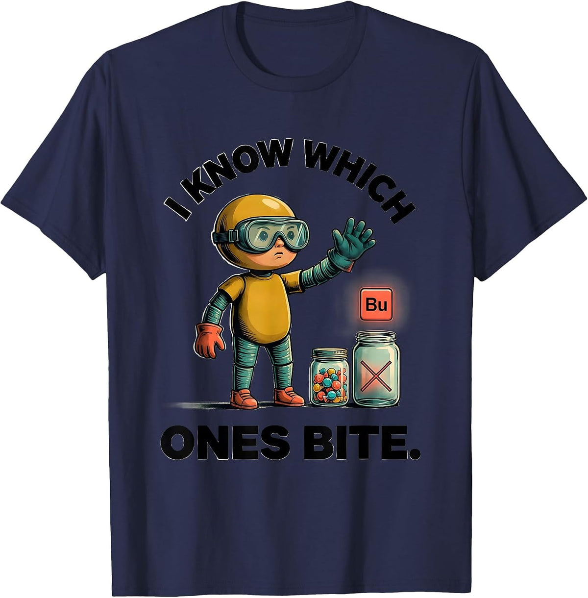 I Know Which Ones Bite Funny Periodic Table Chemistry T-Shirt - Navy Blue