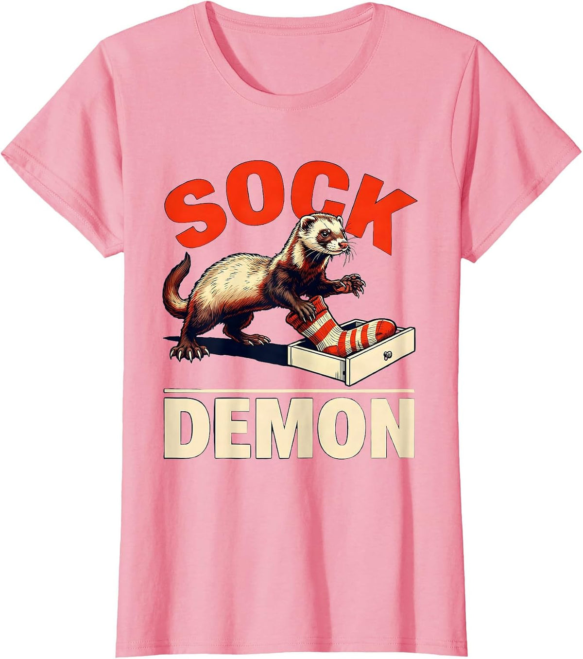 Women's Sock Demon Funny Ferret Lover Gift T-Shirt - Pink