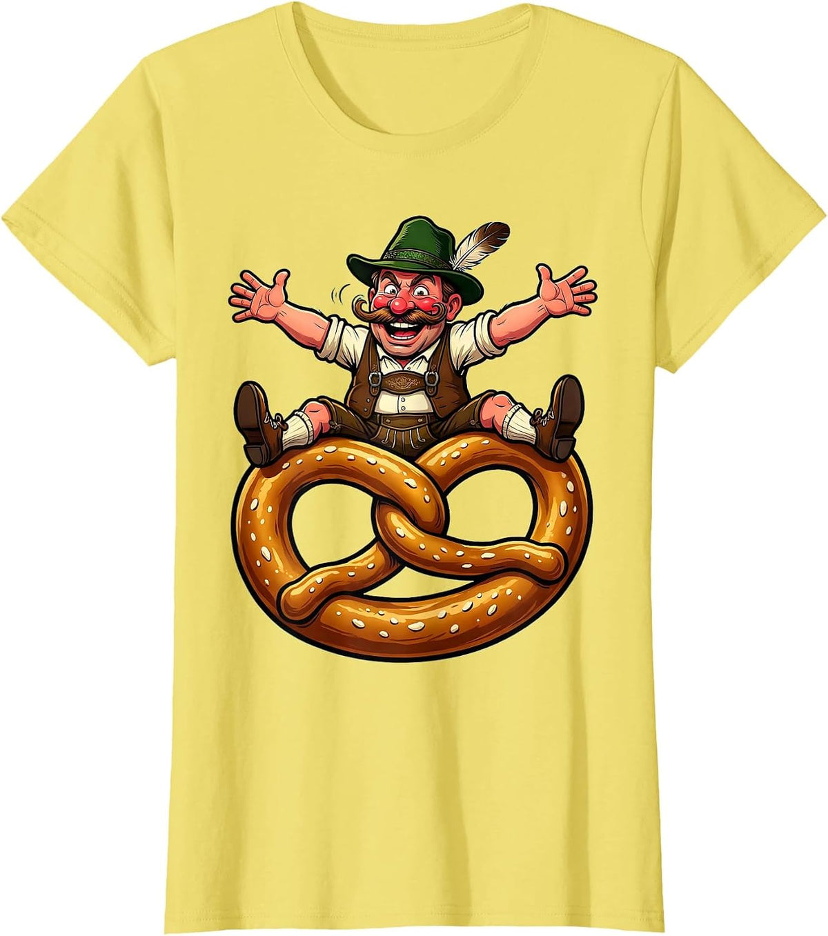 Oktoberfest Pretzel Rider Lederhosen Illustration T-Shirt - Lemon Yellow