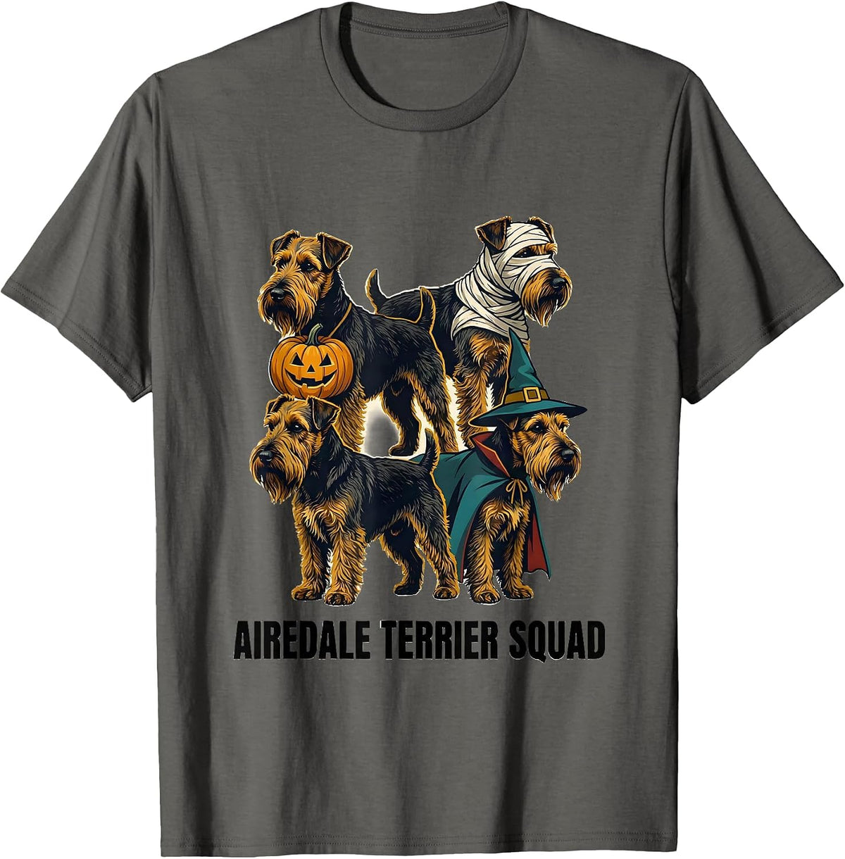 Airedale Terrier Squad Halloween Dog Owner Breed Costume T-Shirt - Asphalt Grey