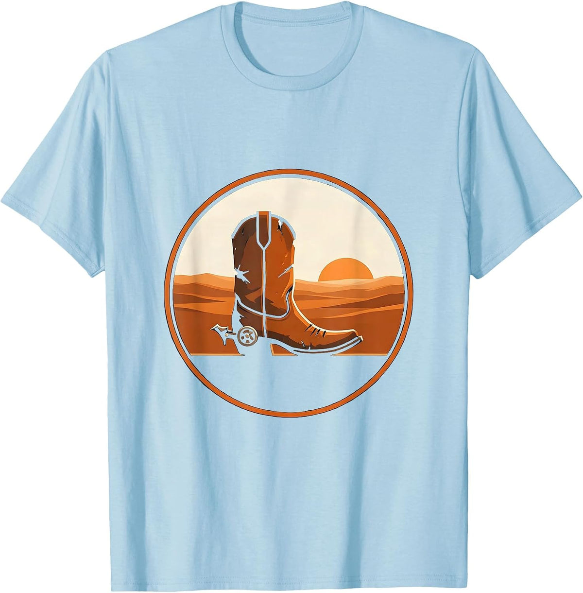 Men's Worn Cowboy Boots with Spurs Country Western Design T-Shirt - Baby Blue