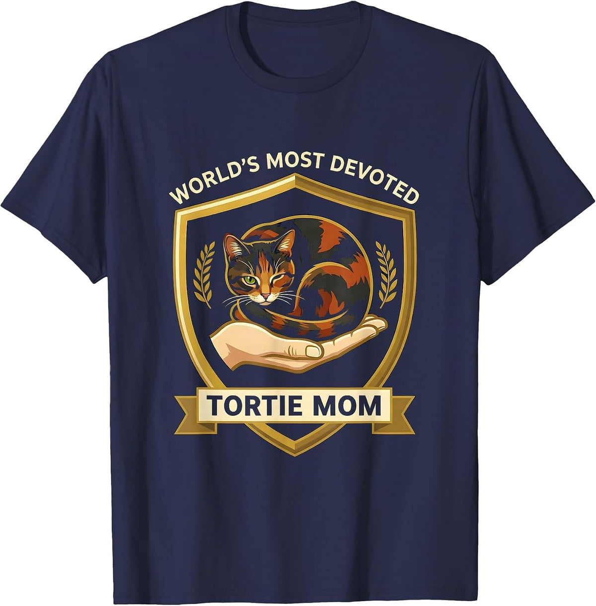 Men's World's Most Devoted Tortie Mom Funny Tortie Cat Lover Humor T-Shirt - Navy Blue