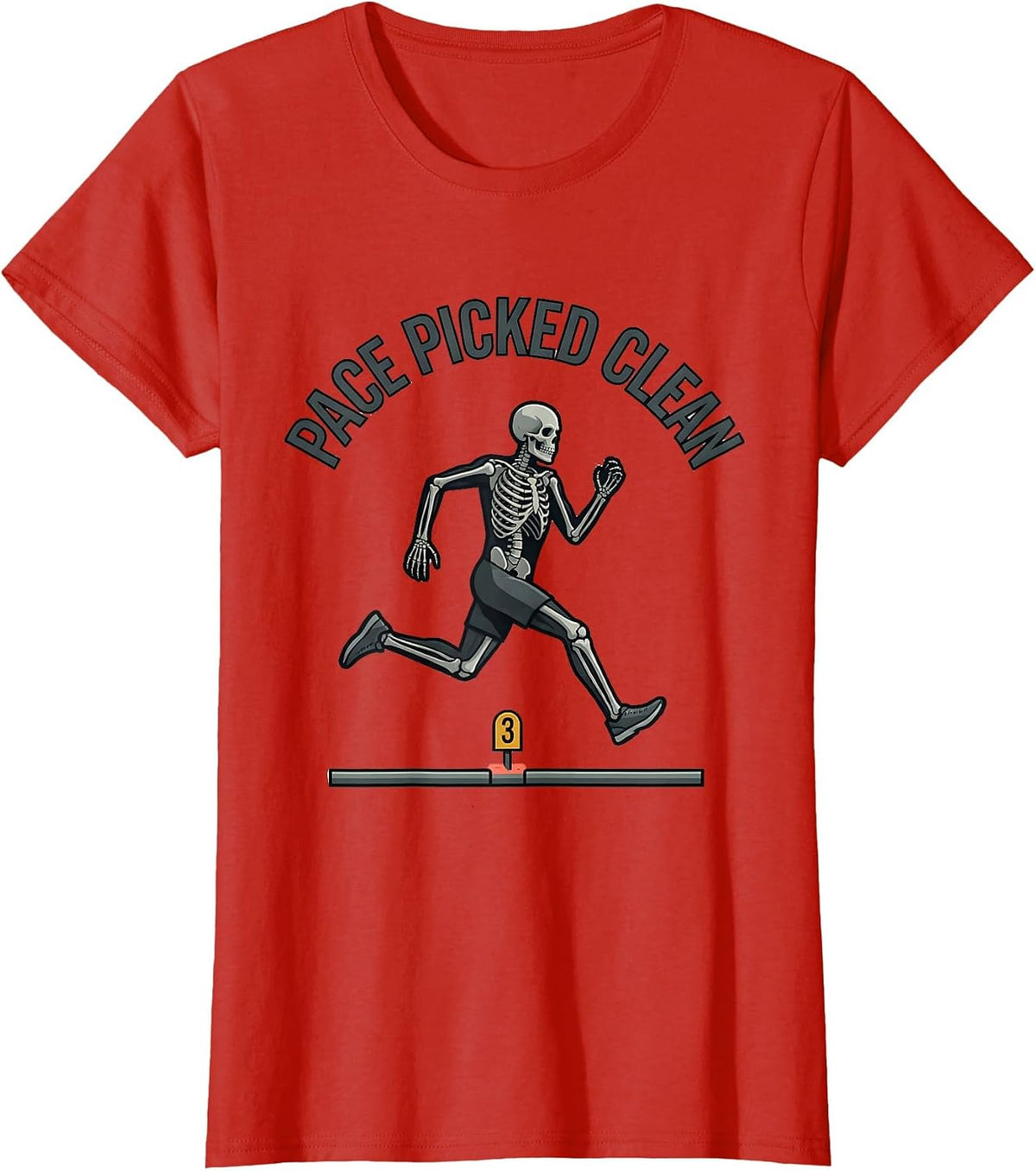 Pace Picked Clean Funny Halloween Running Skeleton 5K Race T-Shirt - Red