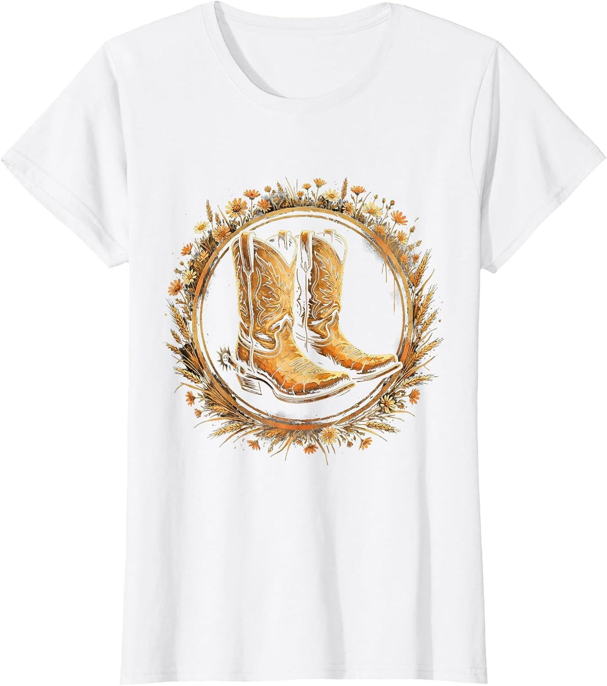 Cowboy Boots With Spurs and Dust Graphic T-Shirt - White