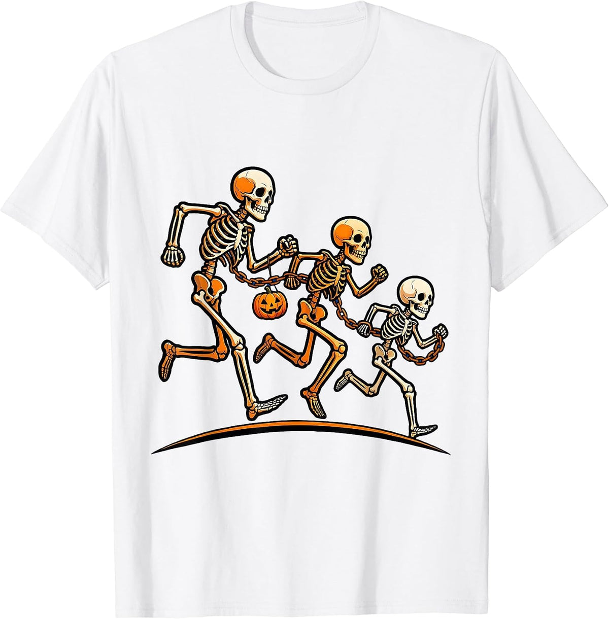 Men's Skeleton Runners Chain Halloween 5K Fun Run T-Shirt - White