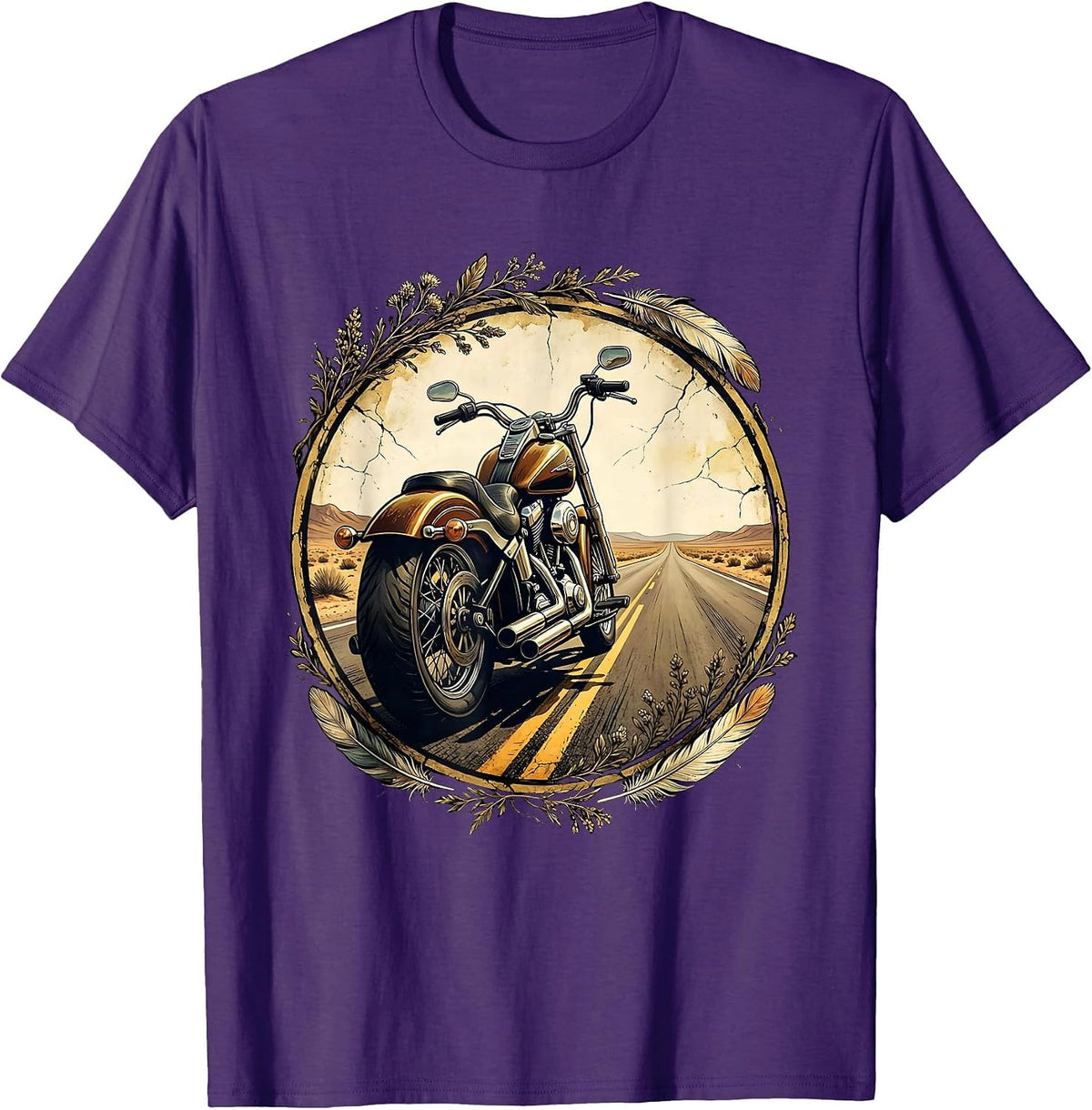 Freedom Vintage Motorcycle Open Highway Graphic T-Shirt - Purple